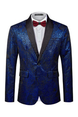 Tailored Royal Blue Shawl Collar Jacquard Groom's Suit