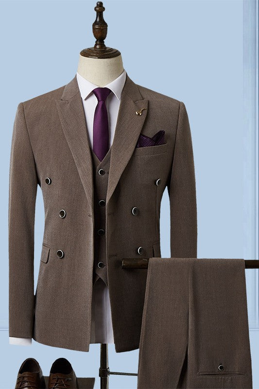 Taupe Brown Single Breasted Three-Piece Peaked Lapel Business Suit