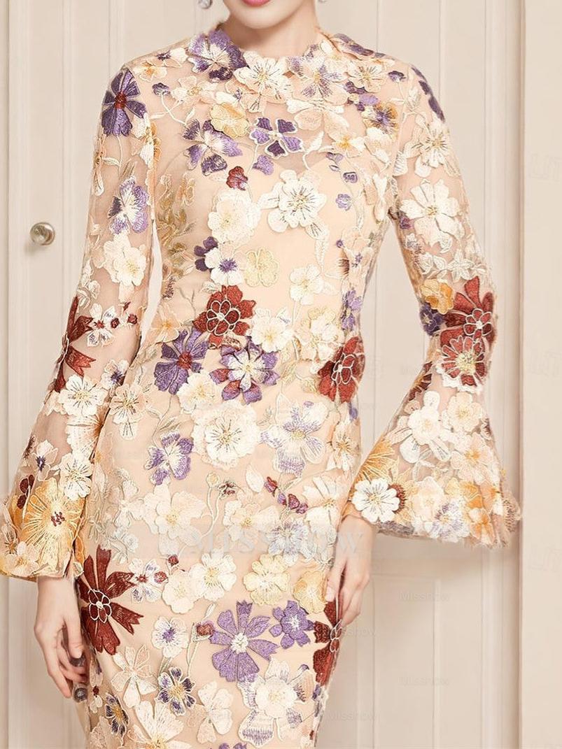 Tea-Length 3/4 Sleeve Lace Sheath Dress for the Mother of the Bride