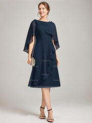Tea-Length Mother of the Bride Sheath Dress with Detachable Beaded Cape and Ruffles