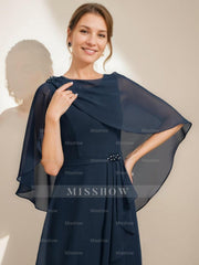 Tea-Length Mother of the Bride Sheath Dress with Detachable Beaded Cape and Ruffles