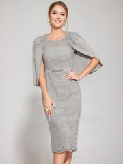 Tea-Length Mother of the Bride Sheath/Column Dress with Jacket & Crystals