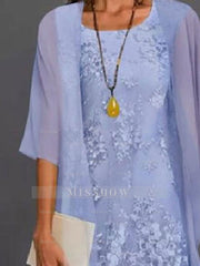 Tea-Length Mother of the Bride Sheath/Column Dresses with Jewel Neckline