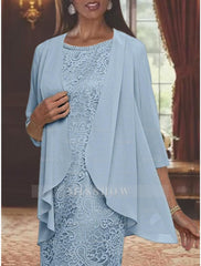 Tea-Length Mother of the Bride Sheath/Column Jewel Neck Dresses