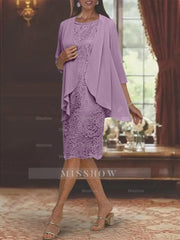 Tea-Length Mother of the Bride Sheath/Column Jewel Neck Dresses