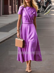 Tea-Length Ruffled Princess A-Line Dress for the Mother of the Bride