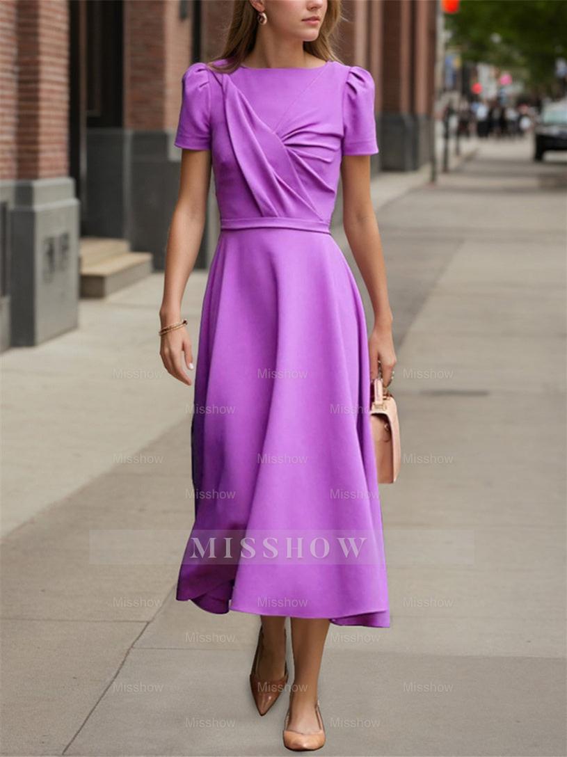 Tea-Length Ruffled Princess A-Line Dress for the Mother of the Bride