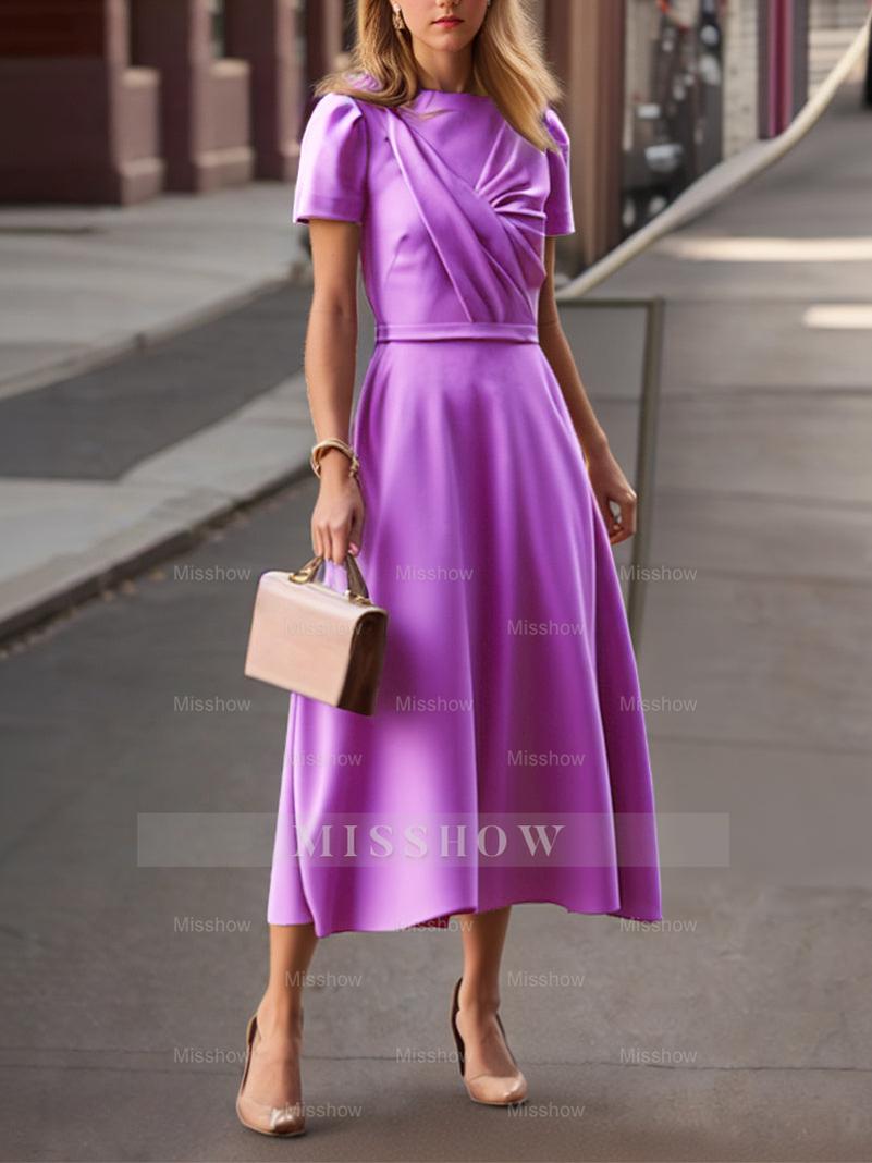 Tea-Length Ruffled Princess A-Line Dress for the Mother of the Bride