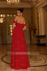 Teal Off-the-Shoulder Sleeveless A-line Satin Ruffled Bow Floor Length Formal Evening Gown