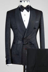 Timeless Black Jacquard Shawl Collar Double Breasted Groom's Attire