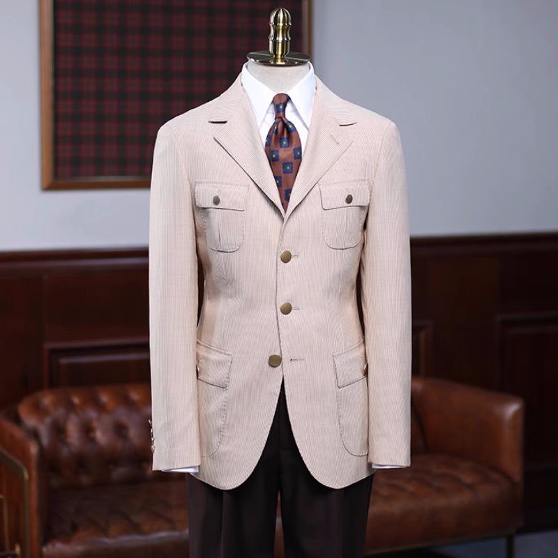 Traditional Beige Notched Lapel Prom Ensemble For Men
