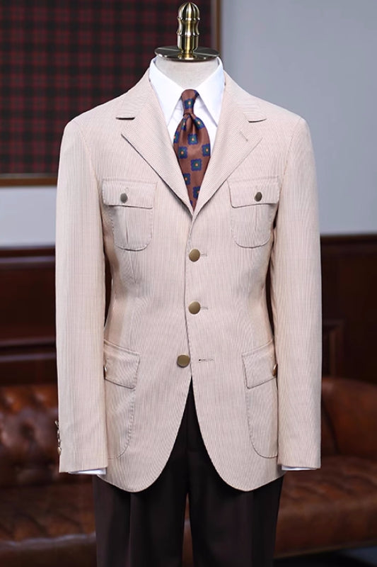 Traditional Beige Notched Lapel Prom Ensemble For Men