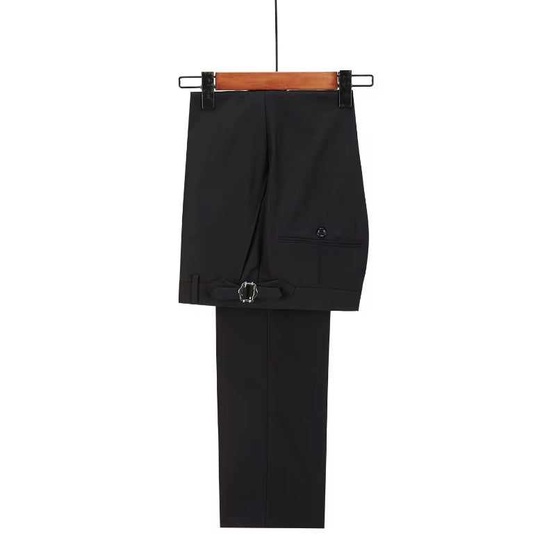 Traditional Black Peak Lapel Double Breasted Prom Suit