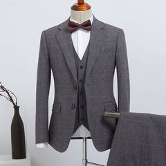 Traditional Gray Plaid Notched Lapel Two Button Custom Business Suit