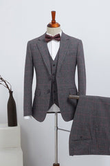Traditional Gray Plaid Notched Lapel Two Button Custom Business Suit