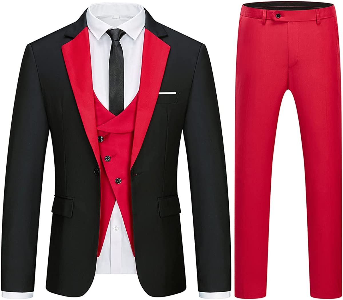 Trendy Black And Crimson Notched Lapel Men's Prom Suit