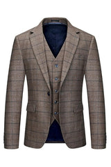 Trendy Brown Notched Lapel Three-Piece Business Suit for Men