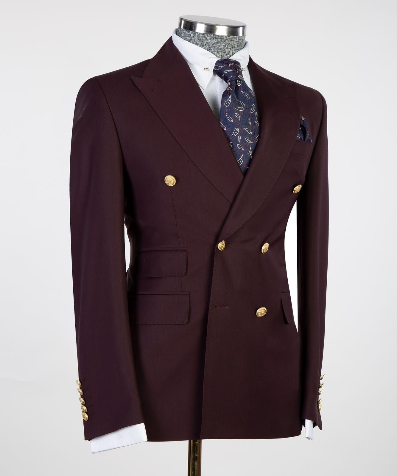 Trendy Burgundy Peak Lapel Double Breasted Men’s Suits