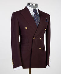 Trendy Burgundy Peak Lapel Double Breasted Men’s Suits