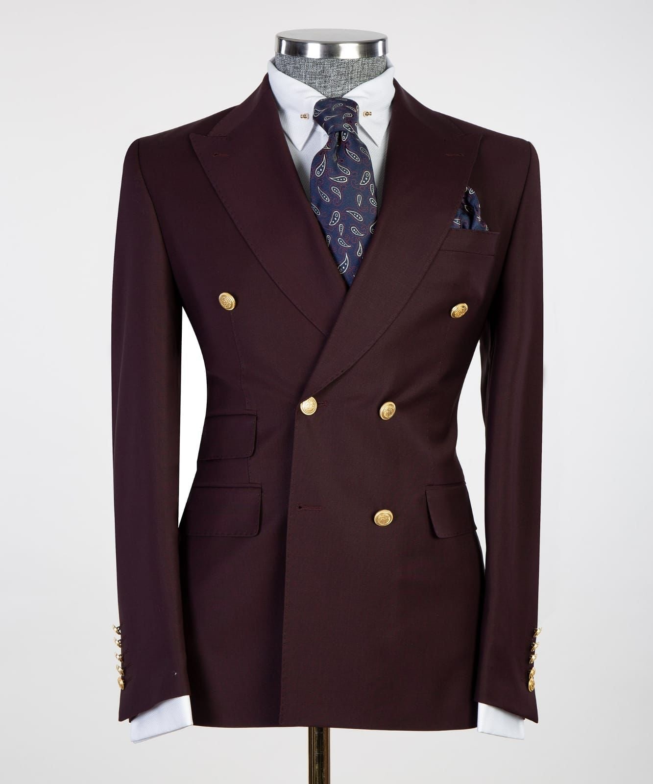 Trendy Burgundy Peak Lapel Double Breasted Men’s Suits