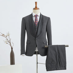 Trendy Dark Gray Three Pieces Slim Fit Groom’s Wedding Suit