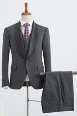 Trendy Dark Gray Three Pieces Slim Fit Groom’s Wedding Suit