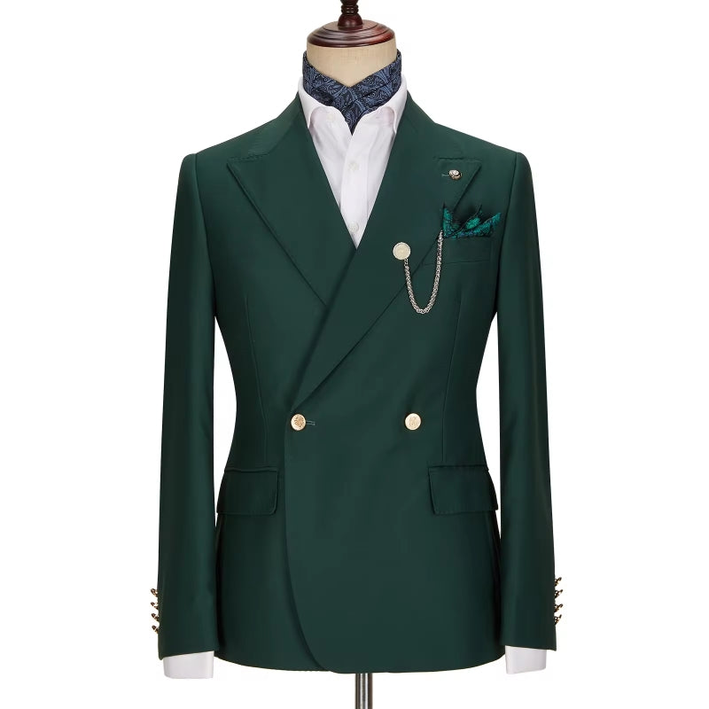Trendy Dark Green Peak Lapel Double Breasted Prom Suit