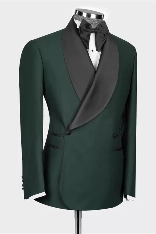Trendy Dark Green Shawl Lapel Double Breasted Wedding Suit