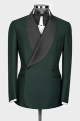 Trendy Dark Green Shawl Lapel Double Breasted Wedding Suit