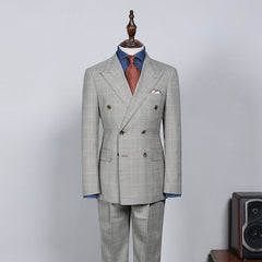 Trendy Gray Plaid Double Breasted Custom Business Suit