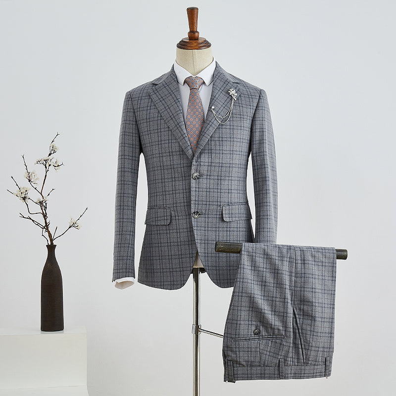 Trendy Gray Plaid Slim Fit Tailored Men’s Business Suit