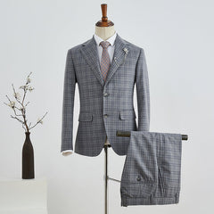 Trendy Gray Plaid Slim Fit Tailored Men’s Business Suit