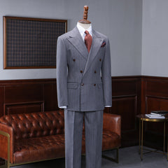 Trendy Gray Striped Peak Lapel Double Breasted Custom Business Suit