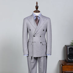 Trendy Light Gray Peak Lapel Double Breasted Custom Business Suit
