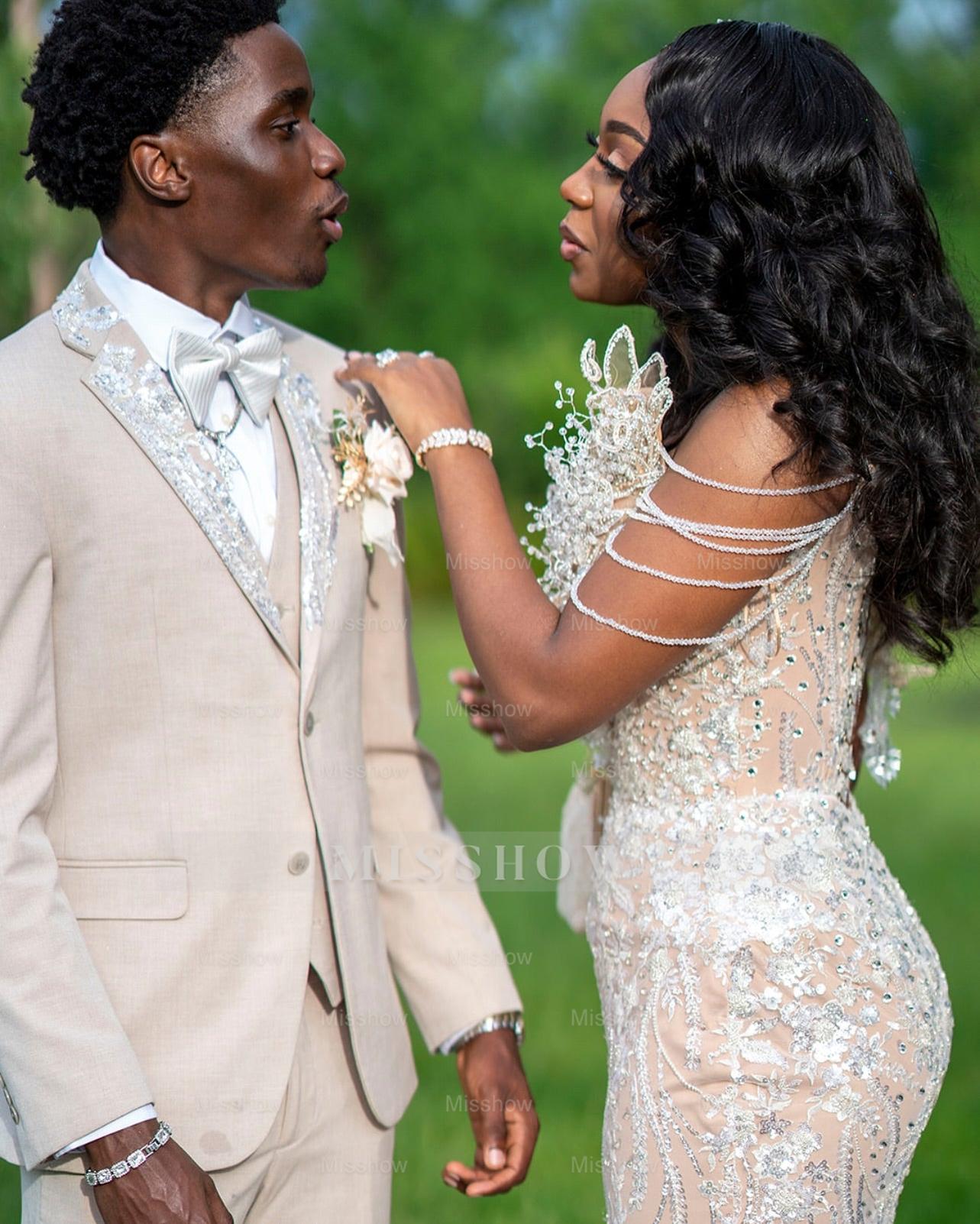 Trendy Long Champagne Sweetheart Sleeveless Mermaid Prom Dress with Rhinestones and Tassels