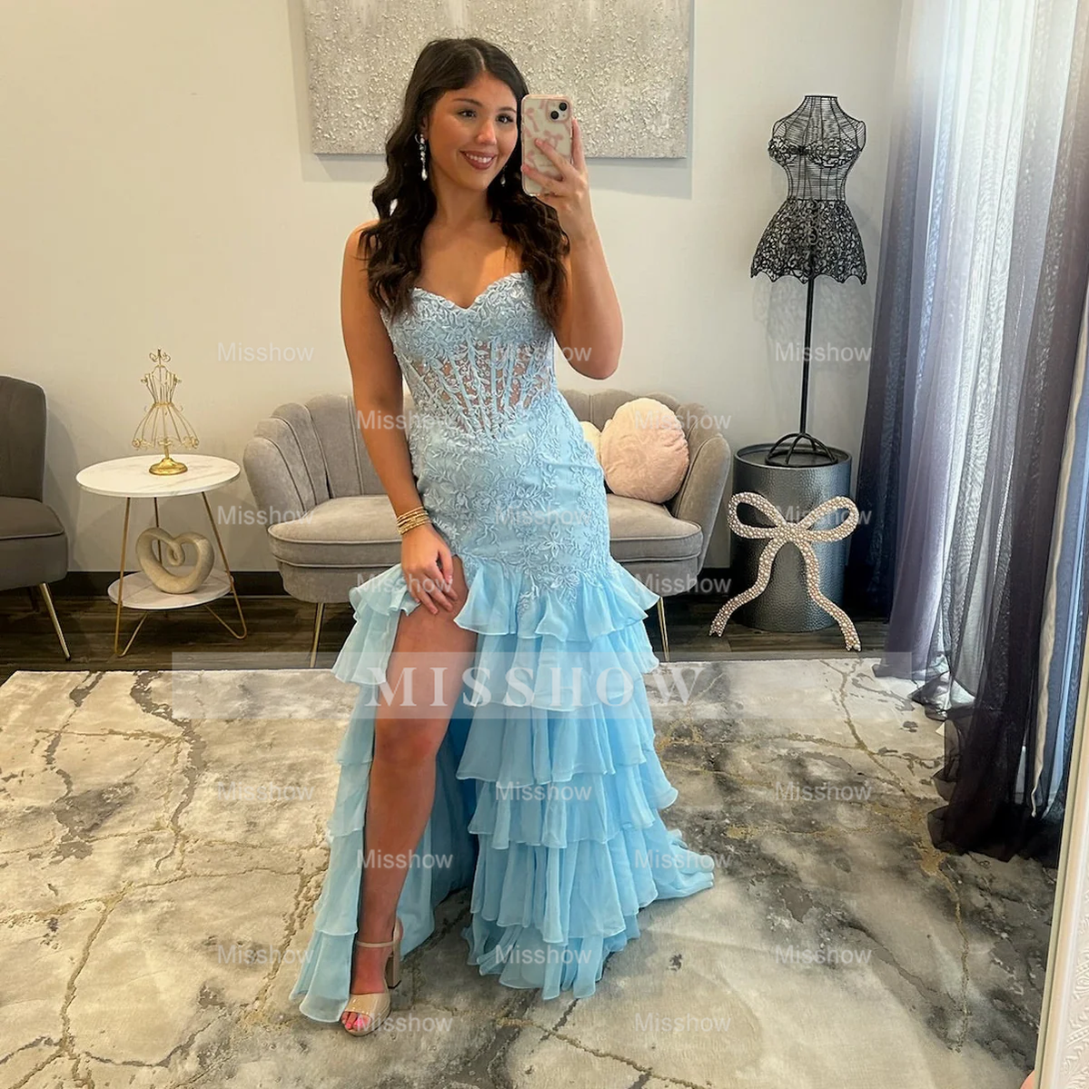 Trendy Long Mermaid Candy Pink Sweetheart Sleeveless Prom Dress with Slit