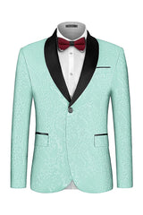 Trendy Mint Jacquard Shawl Collar Wedding Suit