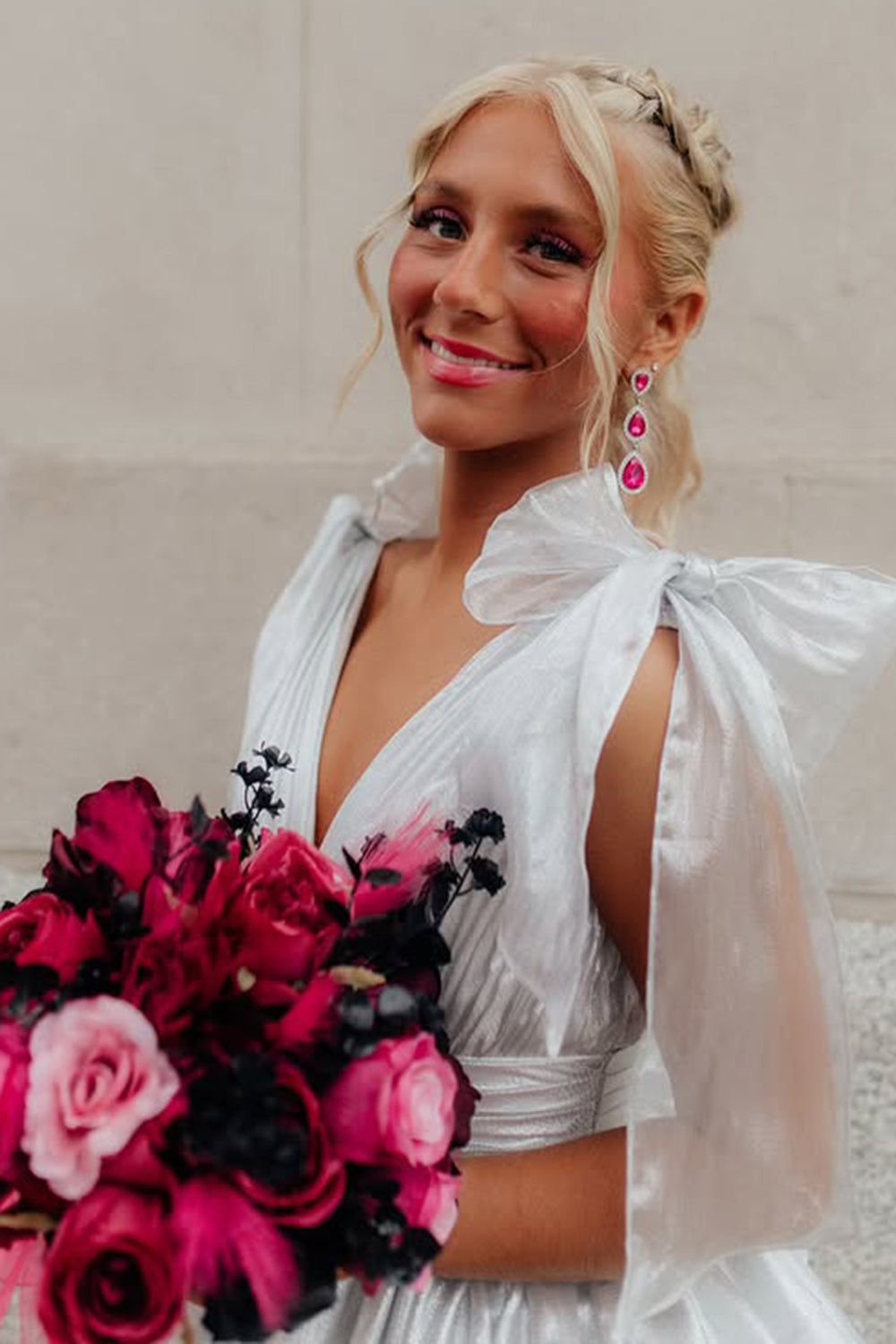 Trendy Pink A-Line Tiered Homecoming Dress with Bow