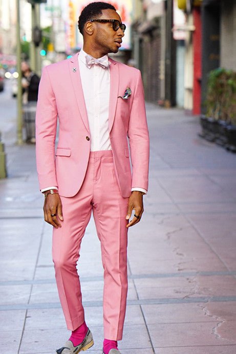 Trendy Pink One Button Slim Fit Men’s Prom Suits