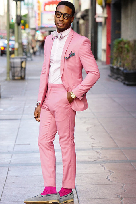 Trendy Pink One Button Slim Fit Men’s Prom Suits