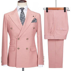Trendy Pink Peak Lapel Double Breasted Prom Suit