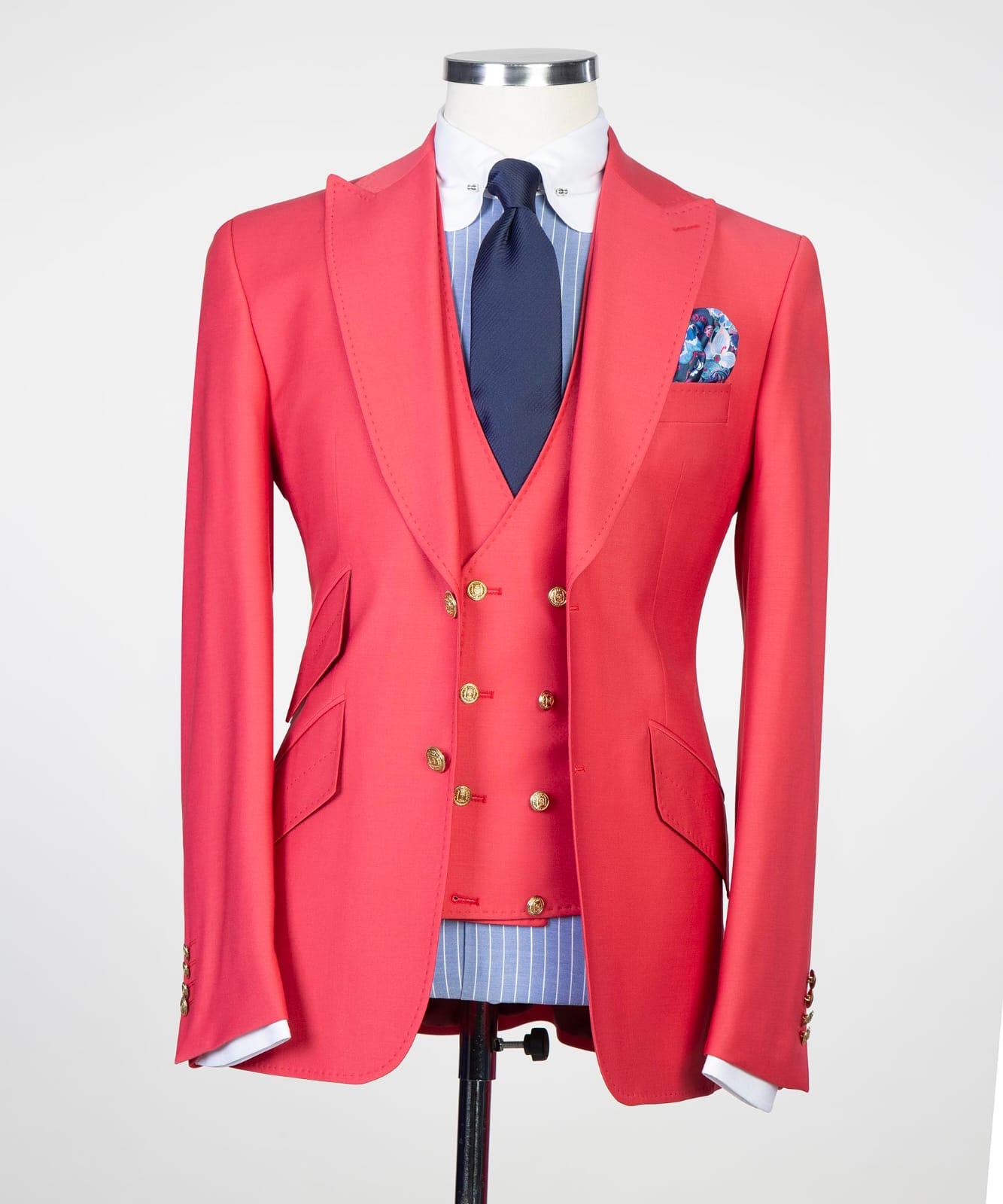 Trendy Red Three-Piece Peak Lapel Prom Suits for Men