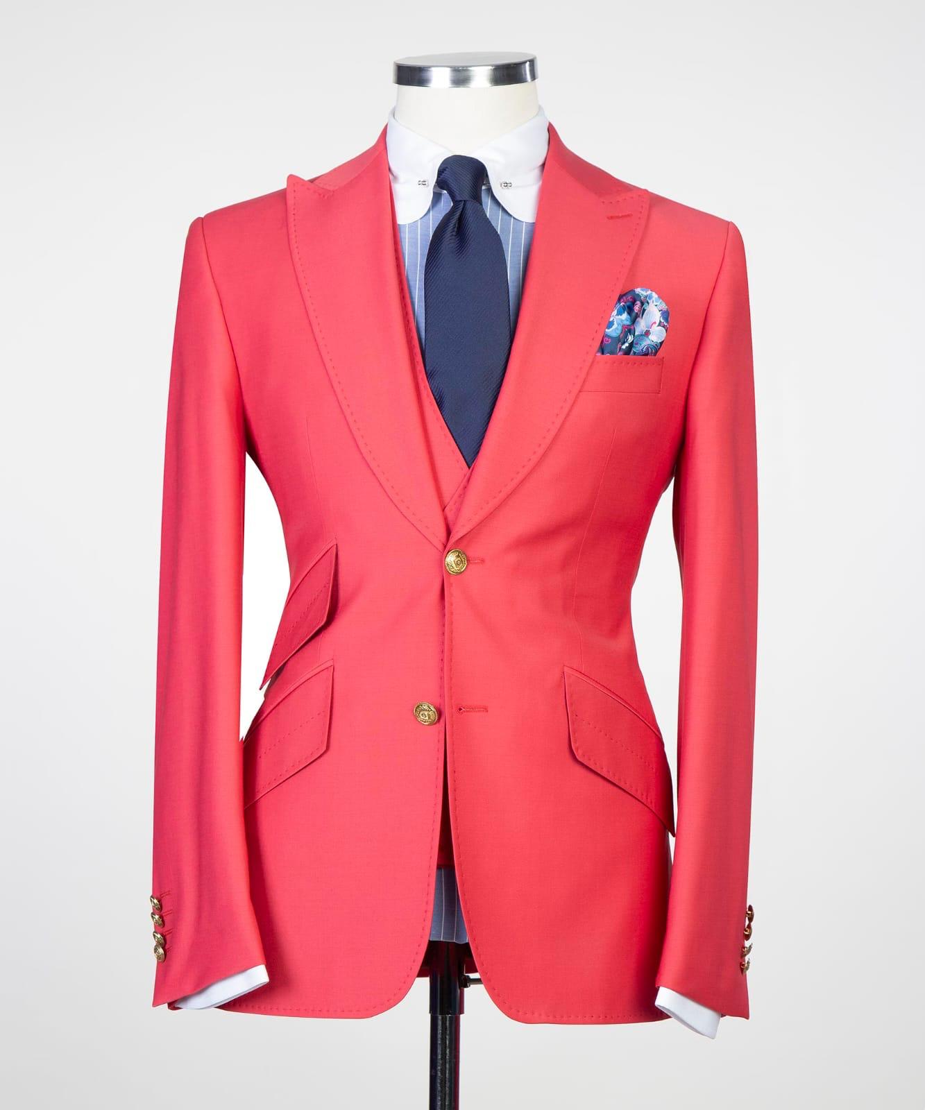 Trendy Red Three-Piece Peak Lapel Prom Suits for Men