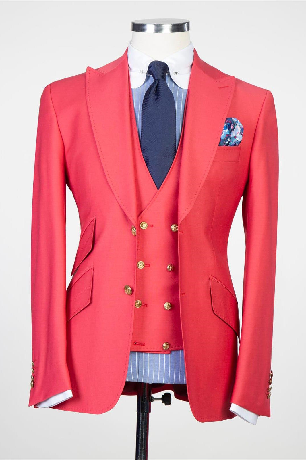 Trendy Red Three-Piece Peak Lapel Prom Suits for Men