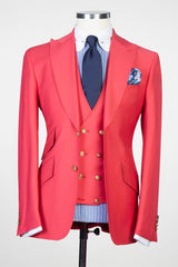 Trendy Red Three-Piece Peak Lapel Prom Suits for Men