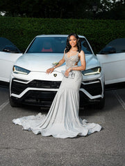 Trendy Silver Sweetheart Sleeveless Mermaid Prom Dress with Rhinestones and Beads