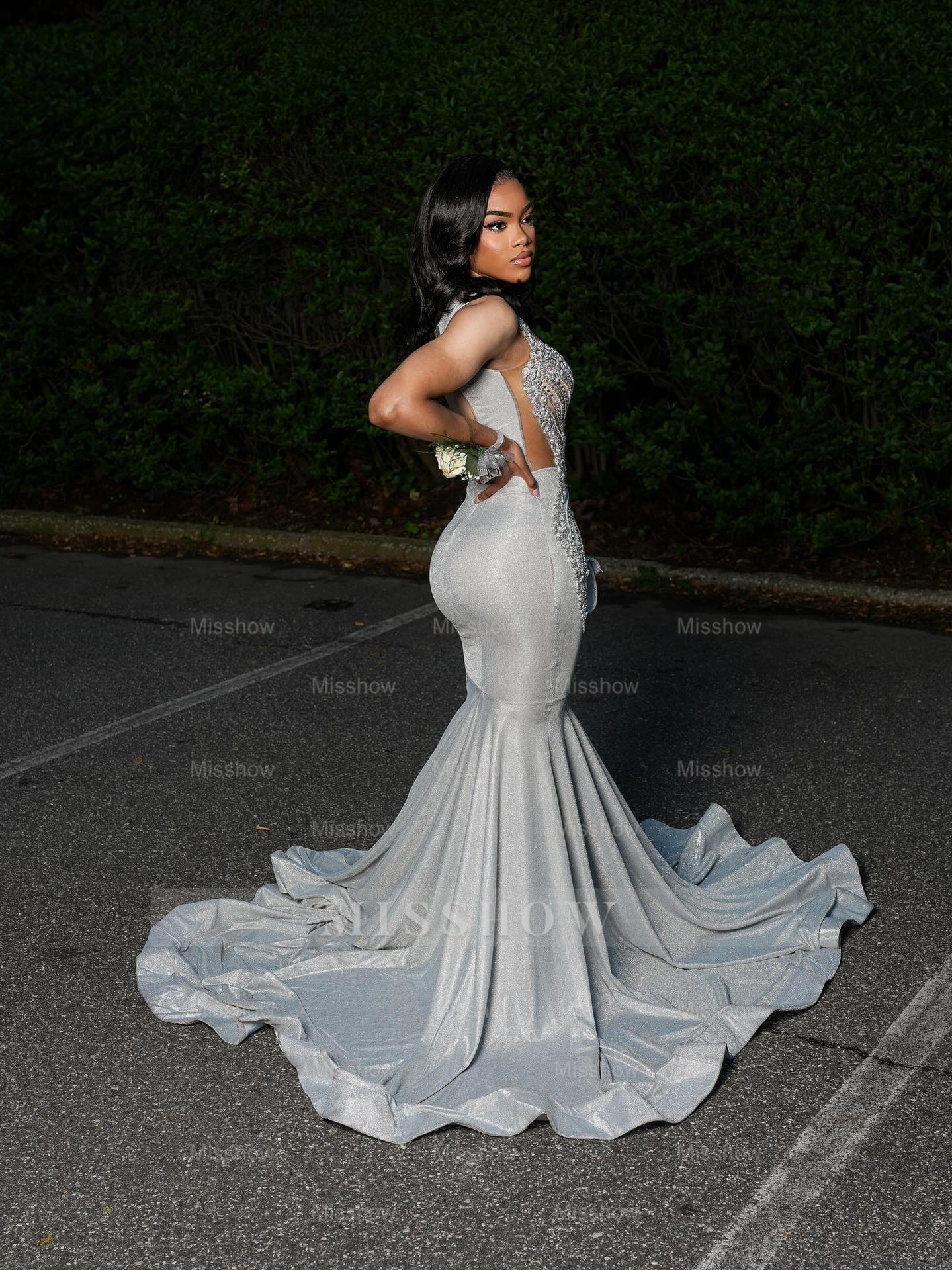 Trendy Silver Sweetheart Sleeveless Mermaid Prom Dress with Rhinestones and Beads