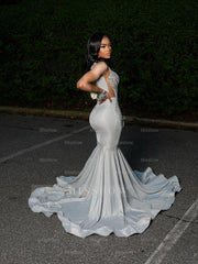Trendy Silver Sweetheart Sleeveless Mermaid Prom Dress with Rhinestones and Beads