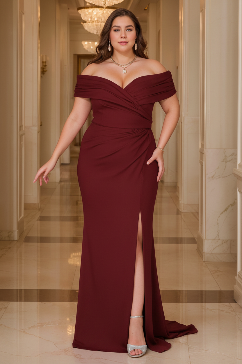 Trumpet/Mermaid Curvy Off-the-Shoulder Mother of the Bride Dresses with Split Side