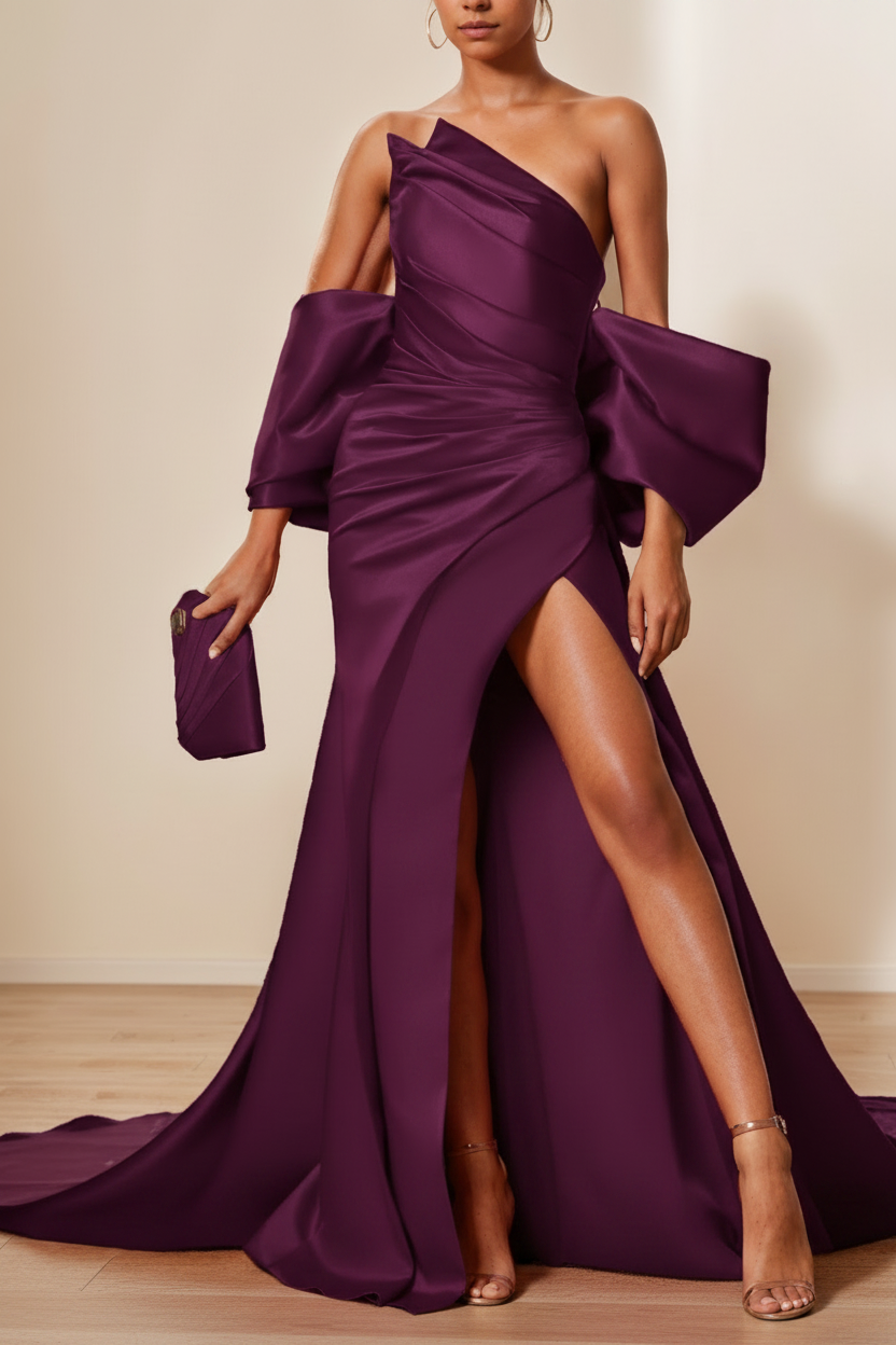 Trumpet/Mermaid Evening Dresses Strapless Sleeveless Floor-Length Unique with Split Side & Ruffles